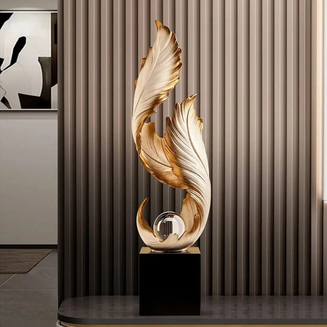 White & Gold Resin Feather Sculpture Feather sculpture Sculptures & Statues