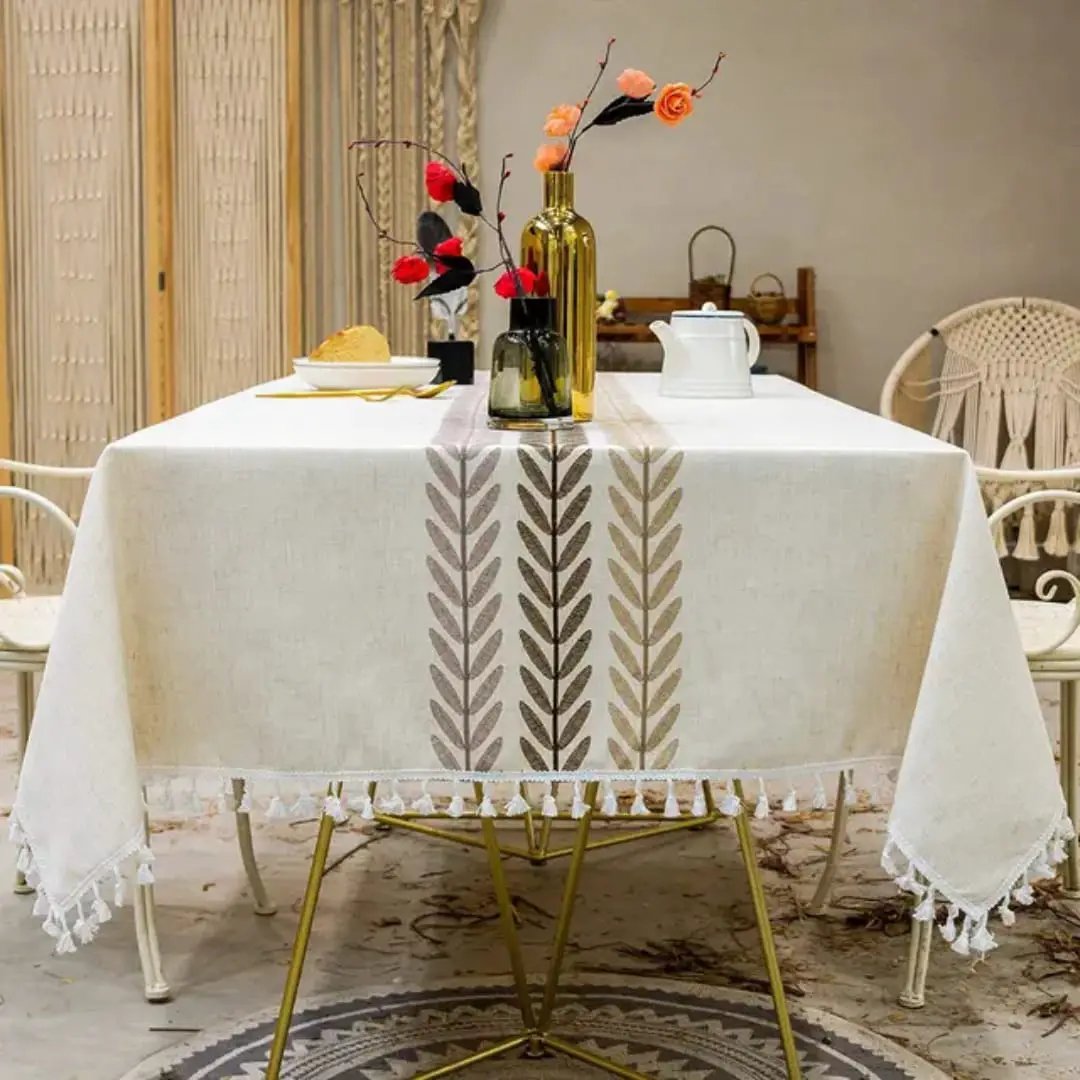 Boho Cotton Linen Tablecloth with Tassels Table cloth Table Runners