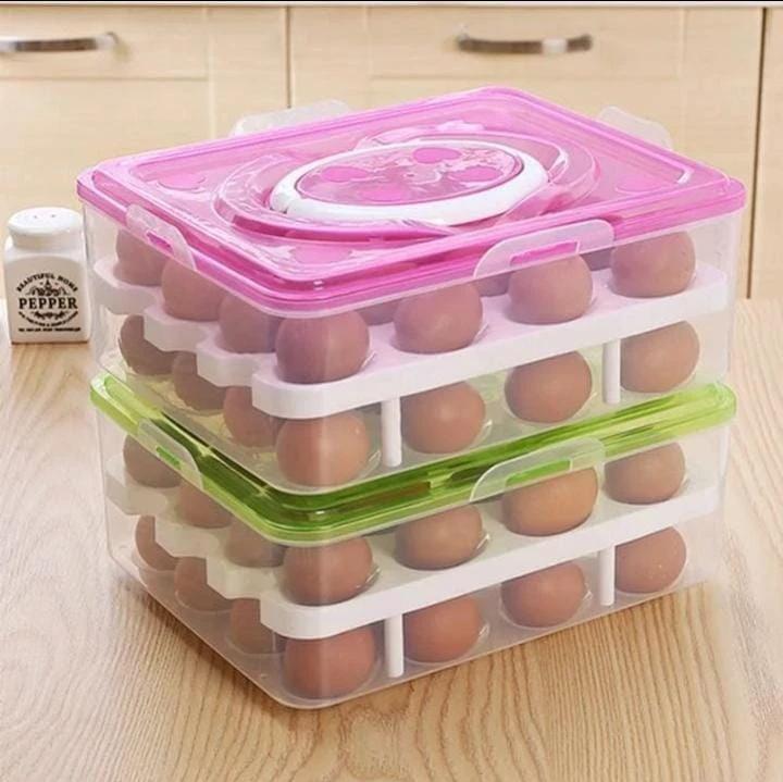 32-Egg Plastic Storage Tray – Durable Stackable Egg Holder Eggs tray Food Storage