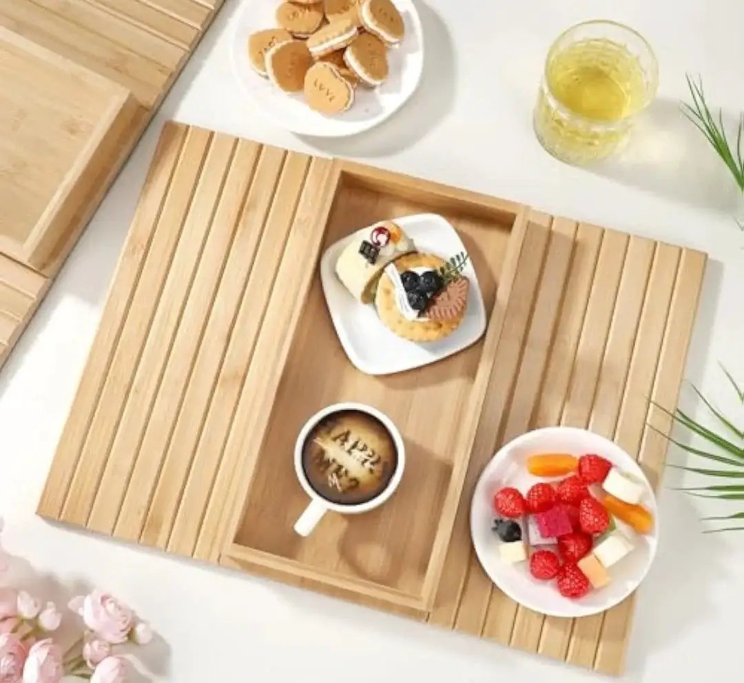 Foldable Bamboo Sofa Armrest Tray Armrest tray Sofa Accessories