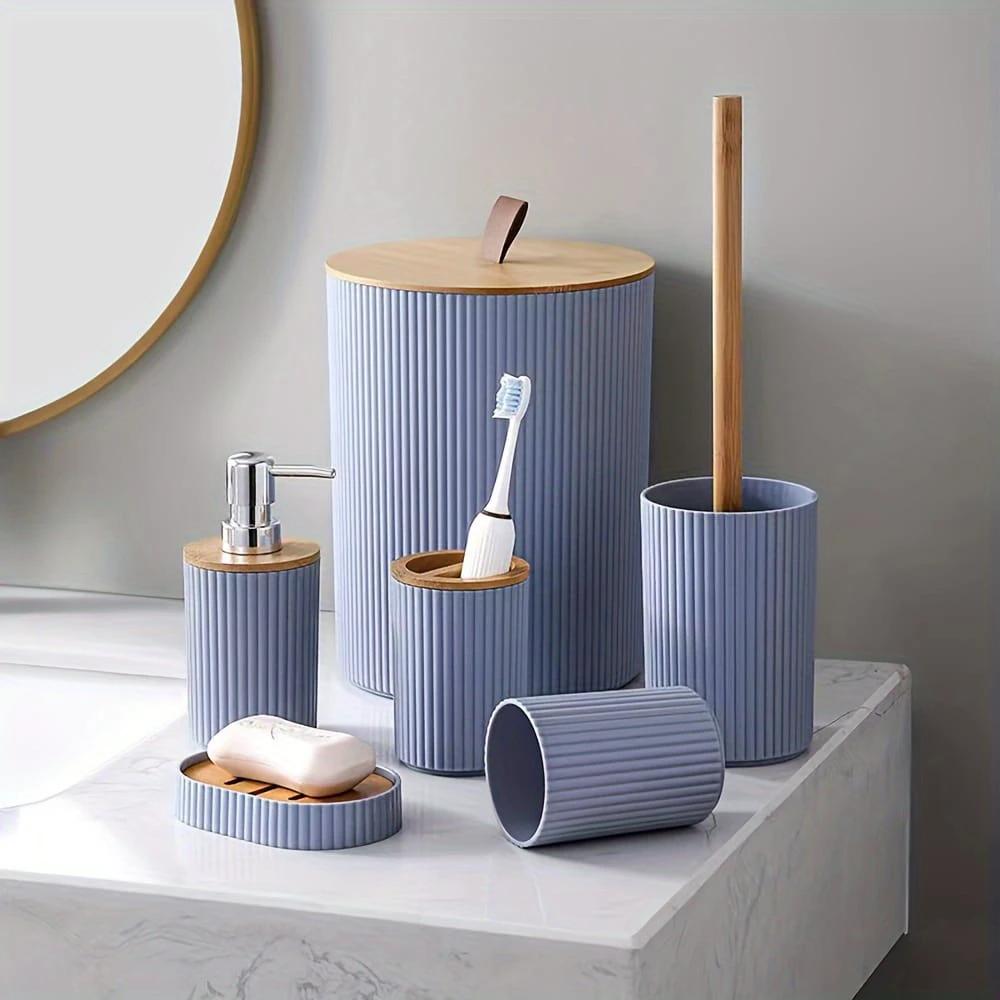 Luxury 6-Piece Bathroom Accessories Set Gold & Silver Round Design Bathroom Accessories Bathroom Accessory Sets