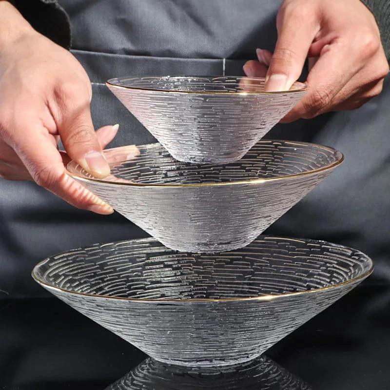 3-Piece Transparent Glass Plate Set with Golden Edge Kitchen and dining Plates