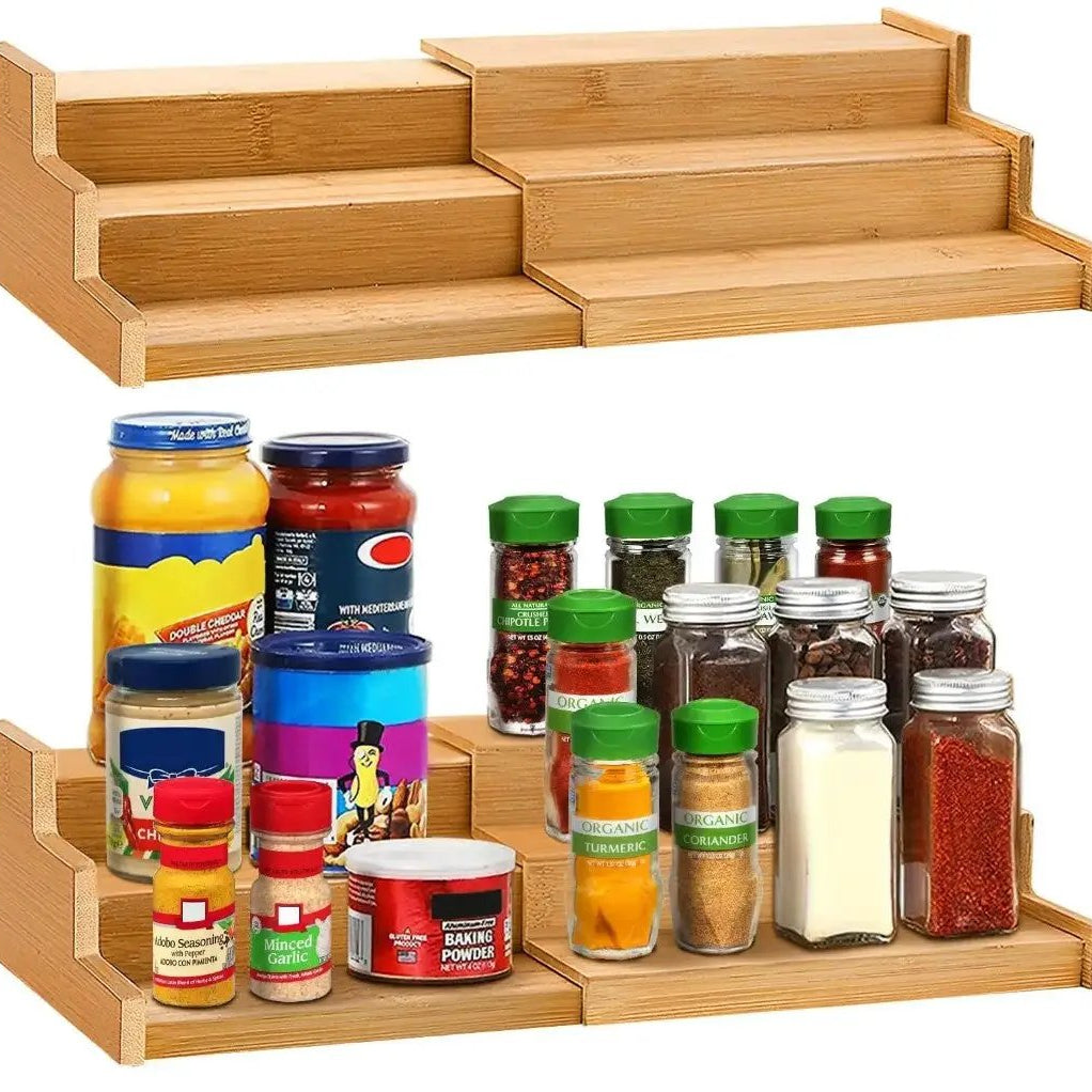 3-Tier Expandable Bamboo Shelf Organizer Shelf organizer Shelf Risers