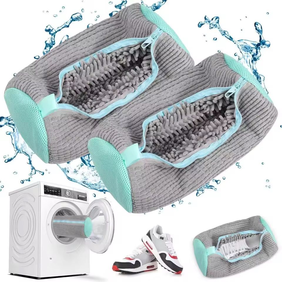 Microfiber Shoe Washing Machine Bag – Anti-Deformation Chenille Laundry Pouch