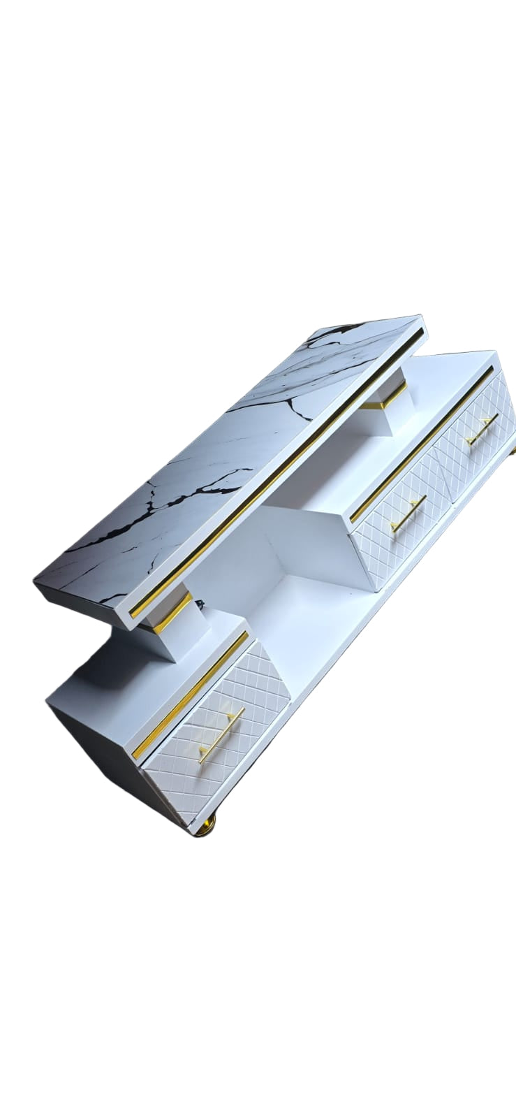 White and Gold Marble Top Table 5ft Length Elegant Modern Design