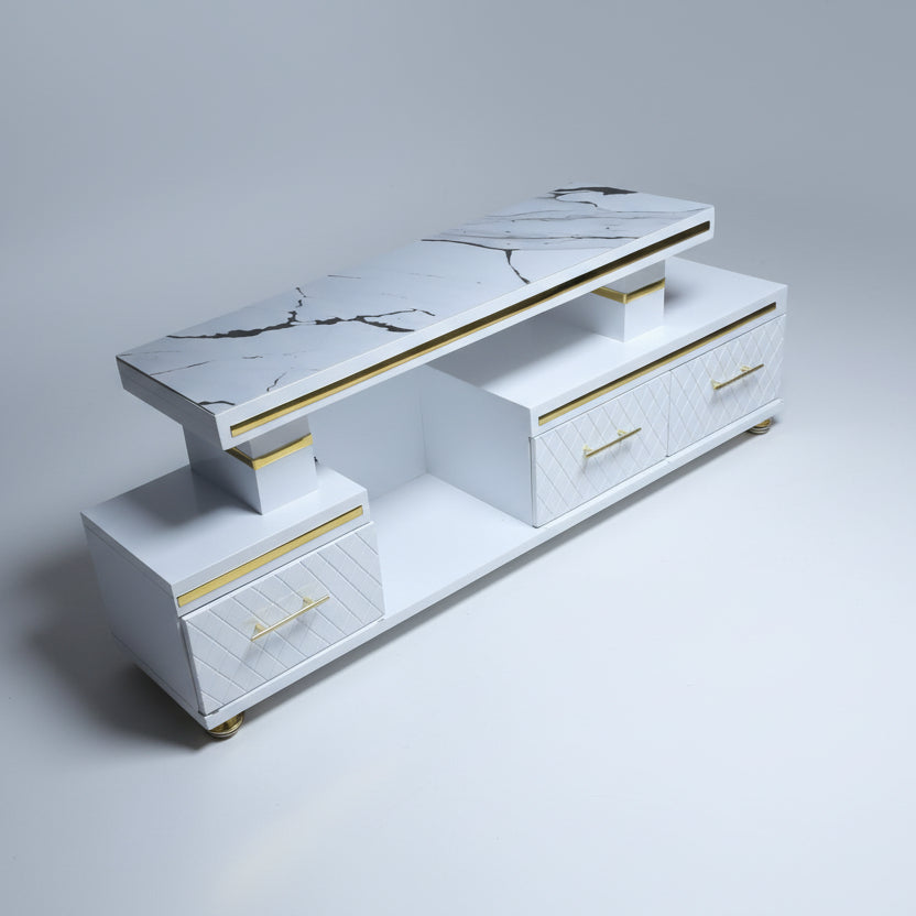 White and Gold Marble Top Table 5ft Length Elegant Modern Design