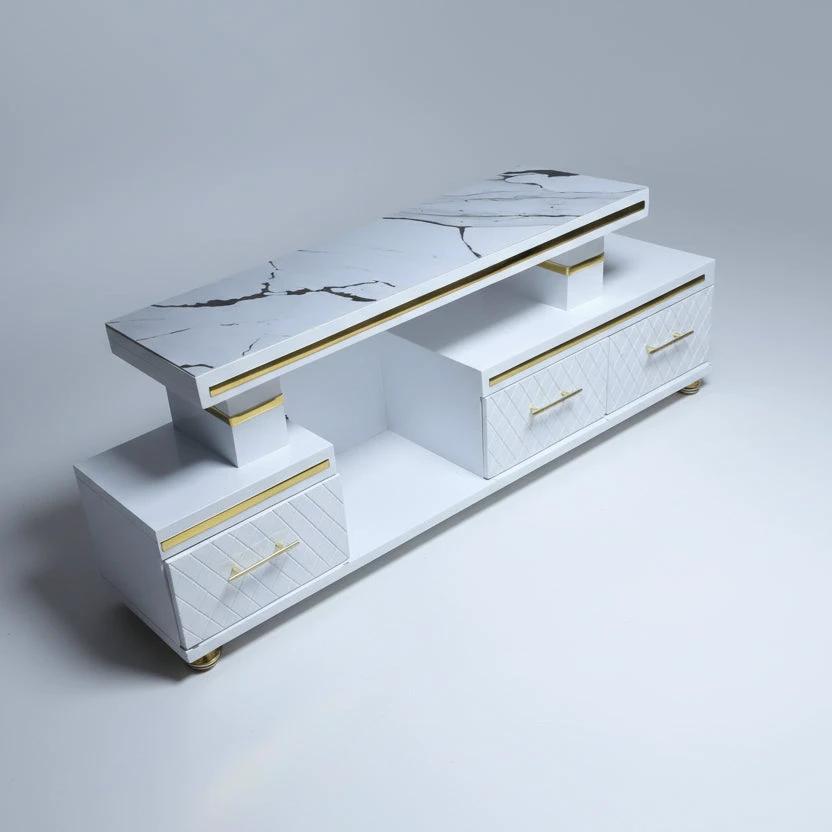 White and Gold Marble Top Table 5ft Length Elegant Modern Design Furniture