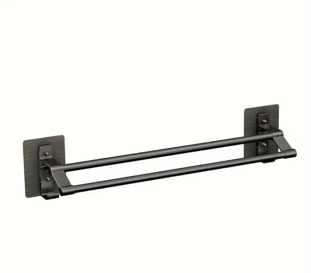 Wall-Mounted Double Towel Bar Aluminum No-Drill