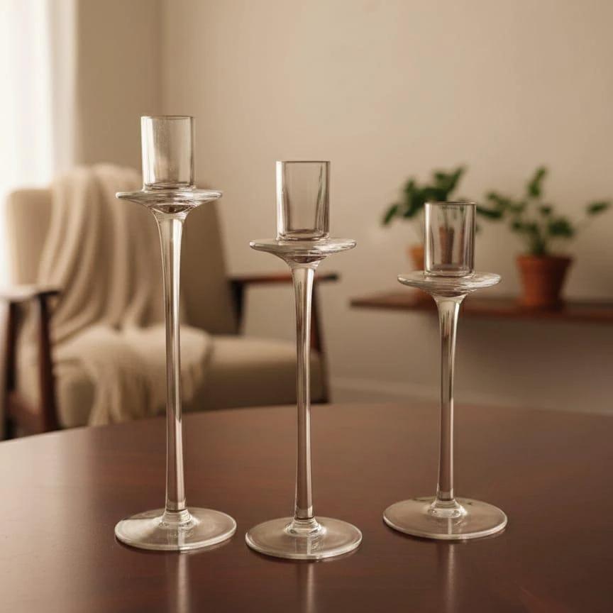 3pcs Glass Candle Holder Set – Clear Design Candle Holders