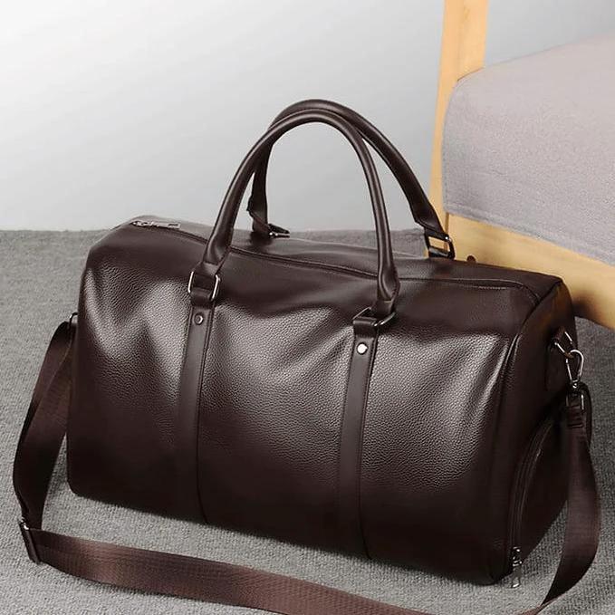 Retro PU Leather Short Trip Travel Bag – Large Capacity Waterproof Bag with Shoe Compartment Travel bag Gym Duffel Bags