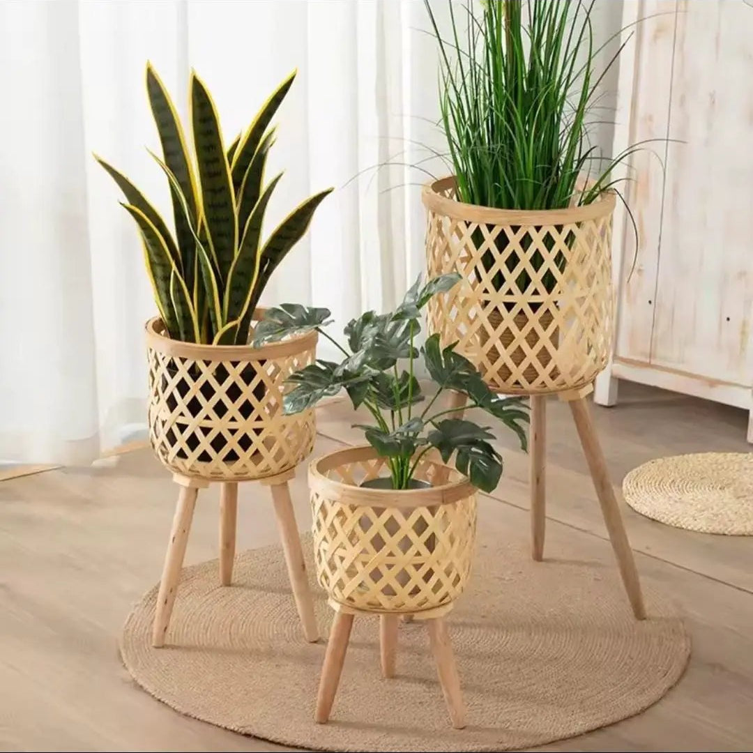 Boho Rattan Plant Stand Set Plant stand Plant Stands