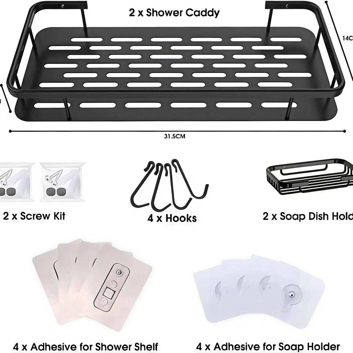 4pcs Shower Caddy Shelf Bathroom Organizer Set with Strong Adhesive Mount Shower caddy Wall-Mounted Caddies