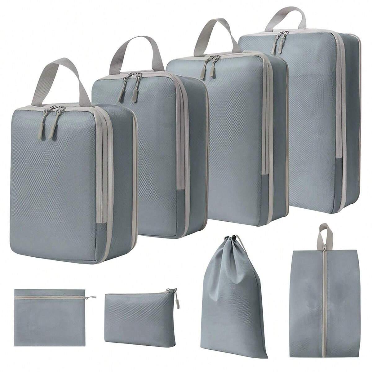 8pcs Compressible Travel Packing Cubes Waterproof Luggage Organizer Set