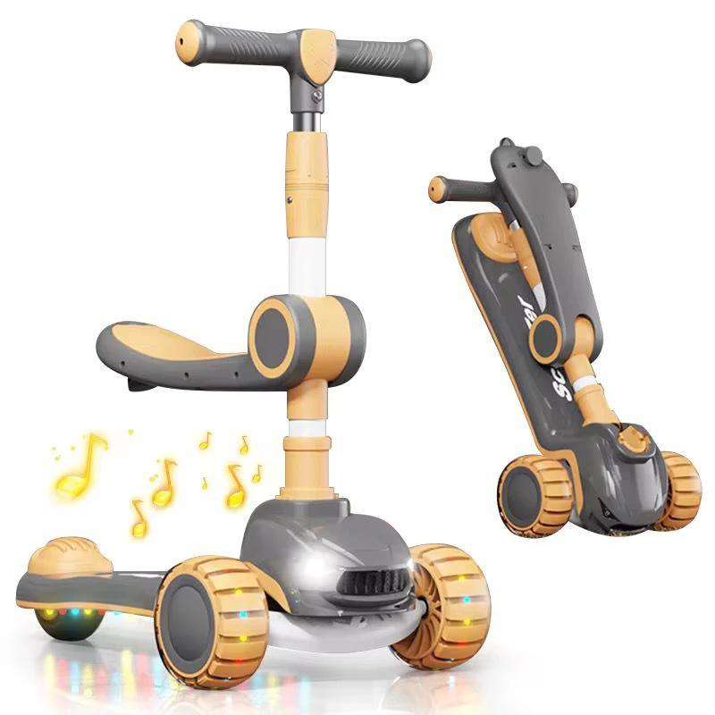 Foldable Kids Scooter with Seat LED Lights and Music Baby Gift Sets