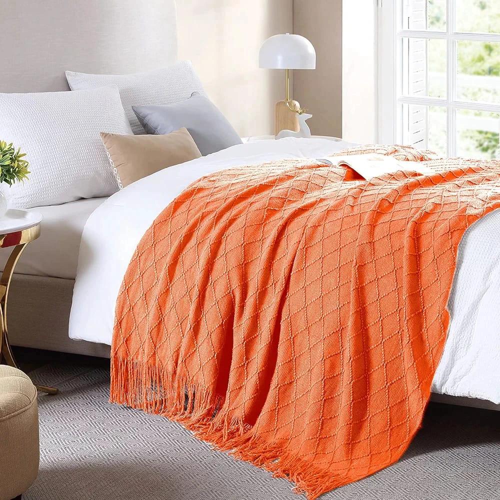 High-Quality Knitted Tassel Throw Blanket Acrylic Cashmere Decorative Sofa and Bed Shawl Blankets