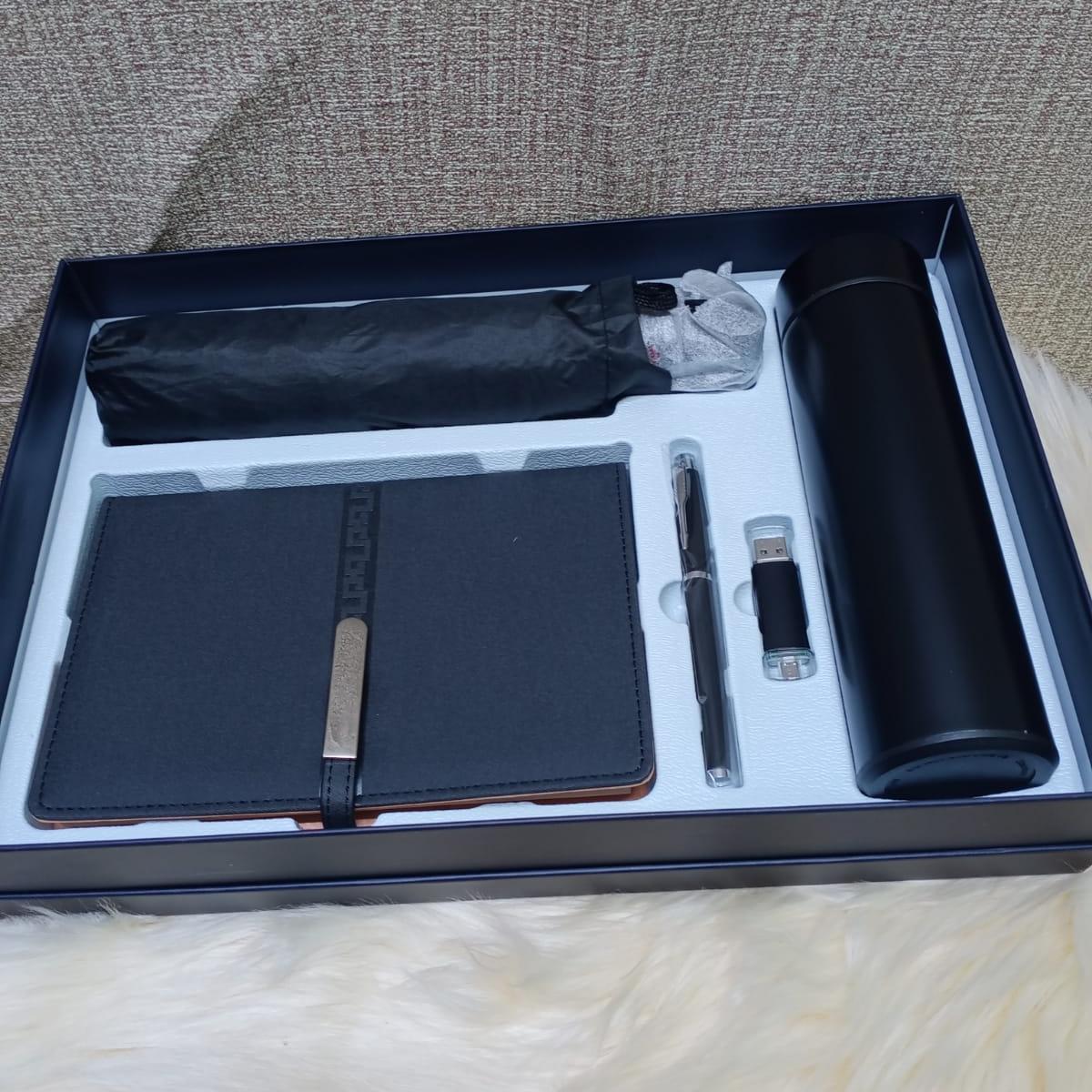 5 in 1 Corporate Luxurious Gift Pack with Umbrella, Notebook, USB and Flask