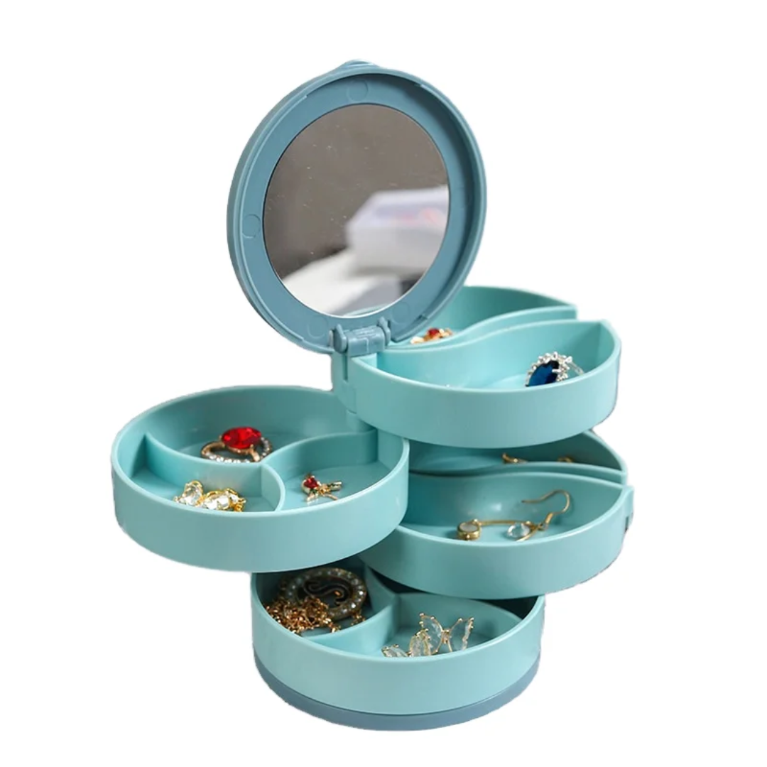 Rotating Multi Layer Jewelry Storage Box with Mirror