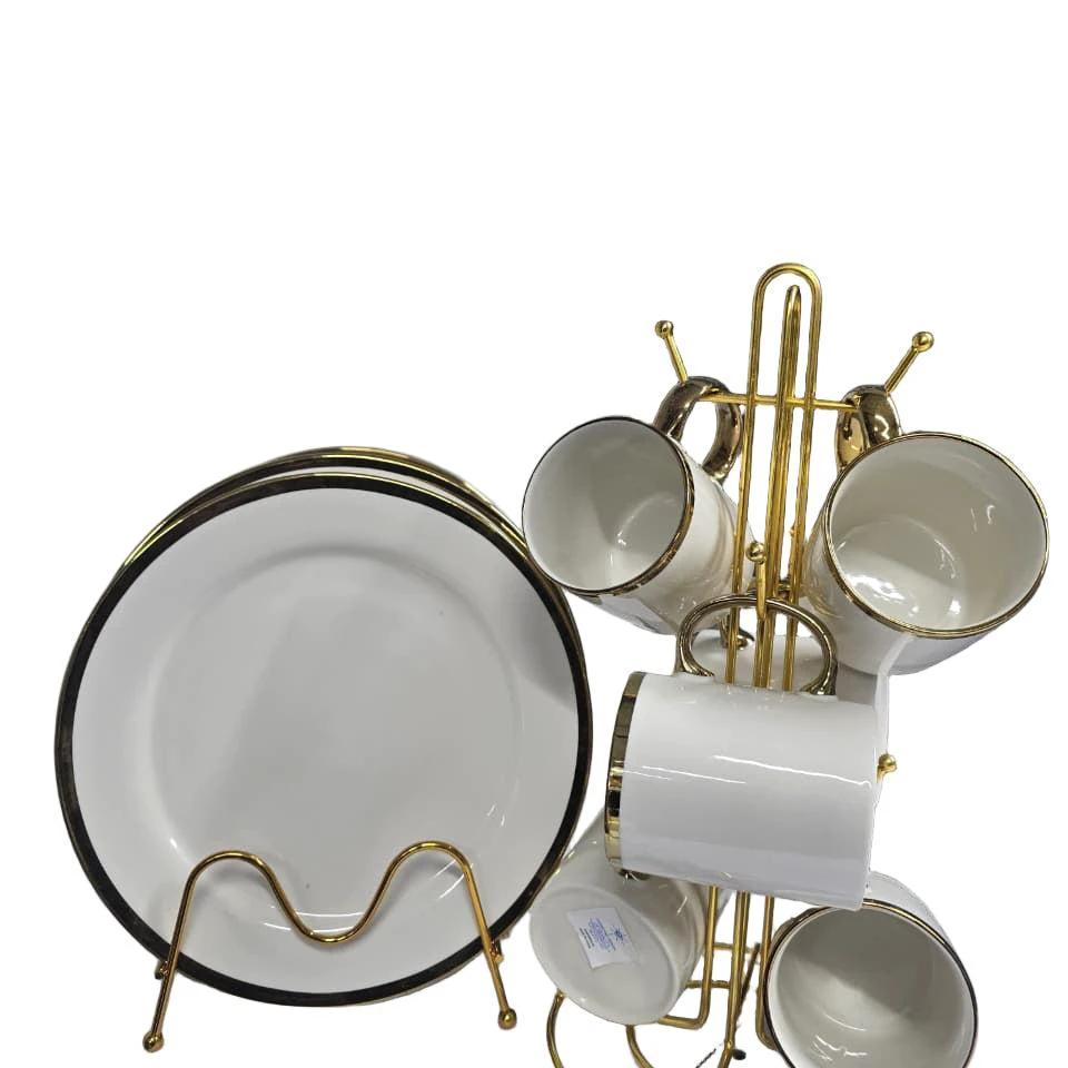 12pcs Gold Plate and Mug Set for Elegant Dining Kitchen & Dining Dinnerware Sets