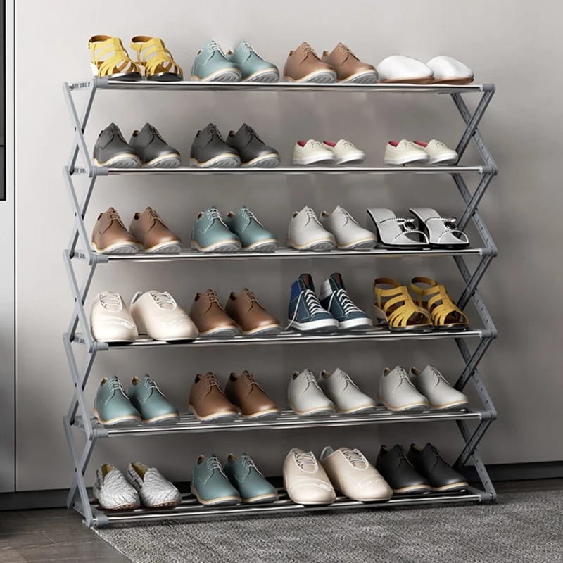 100cm 5 Tier Metallic Shoe Rack Stainless Steel Organizer