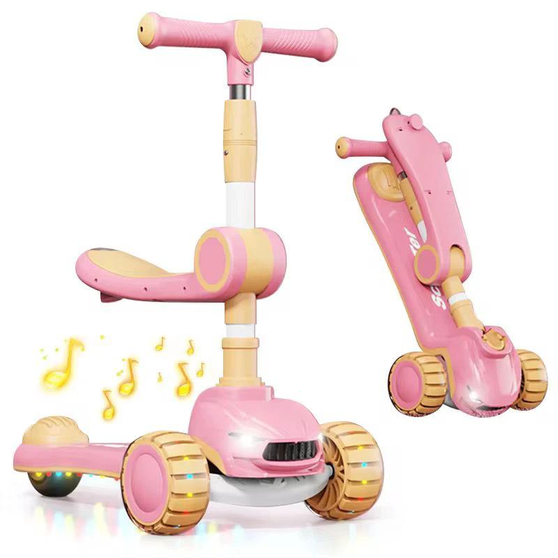 Foldable Kids Scooter with Seat LED Lights and Music Baby Gift Sets