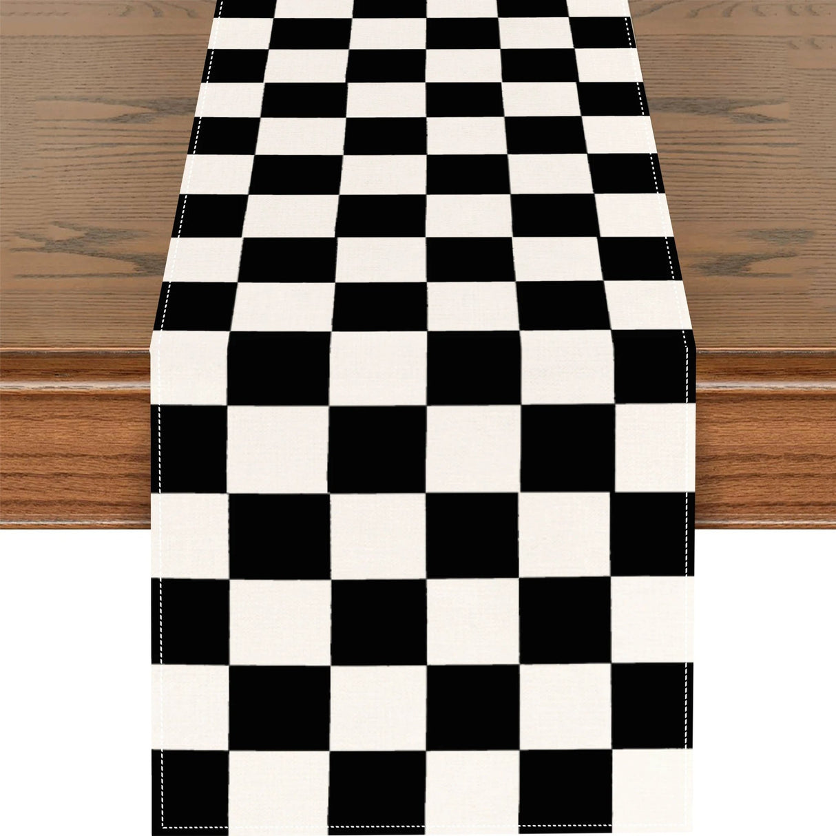 Geometric Stripe Linen Table Runner - Modern Black and White Plaid Table runner Table Runners