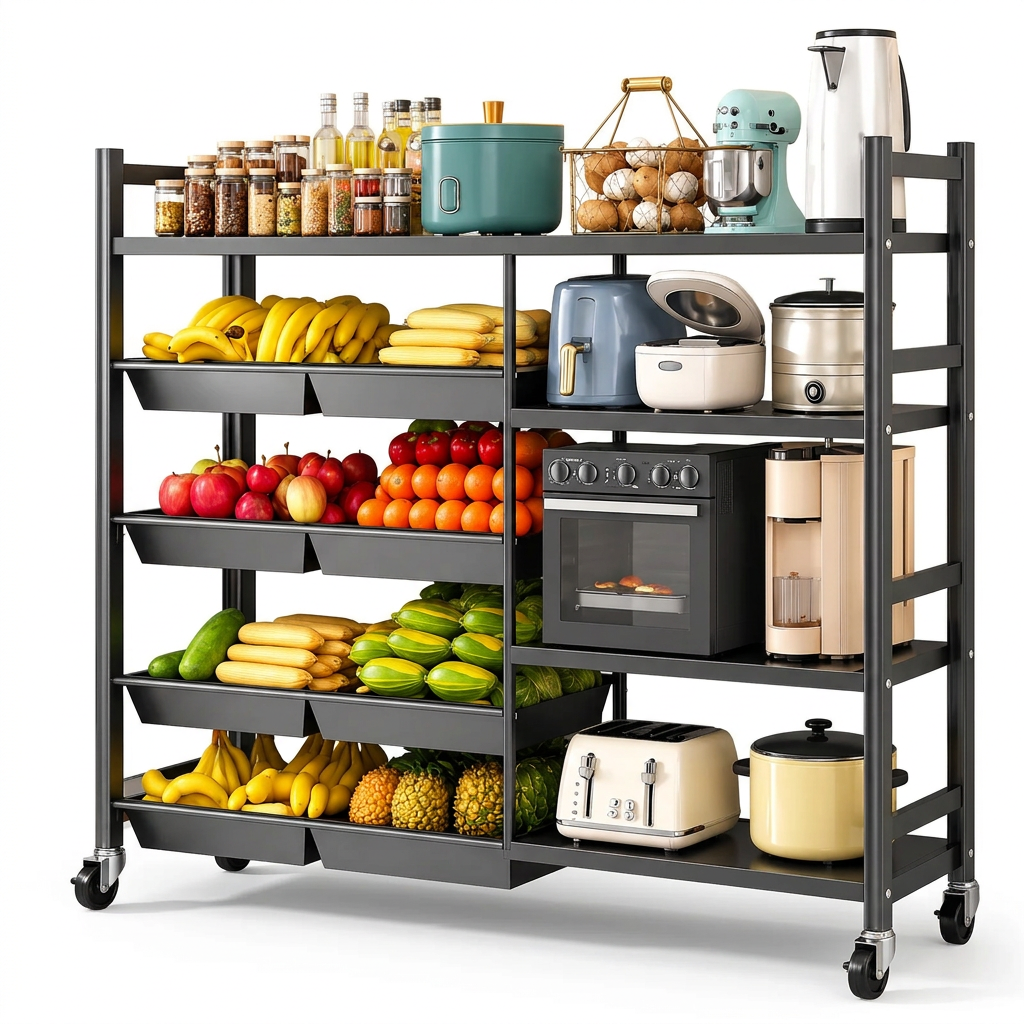 Metallic Kitchen Rack With 8 Removable Baskets Storage & Organization