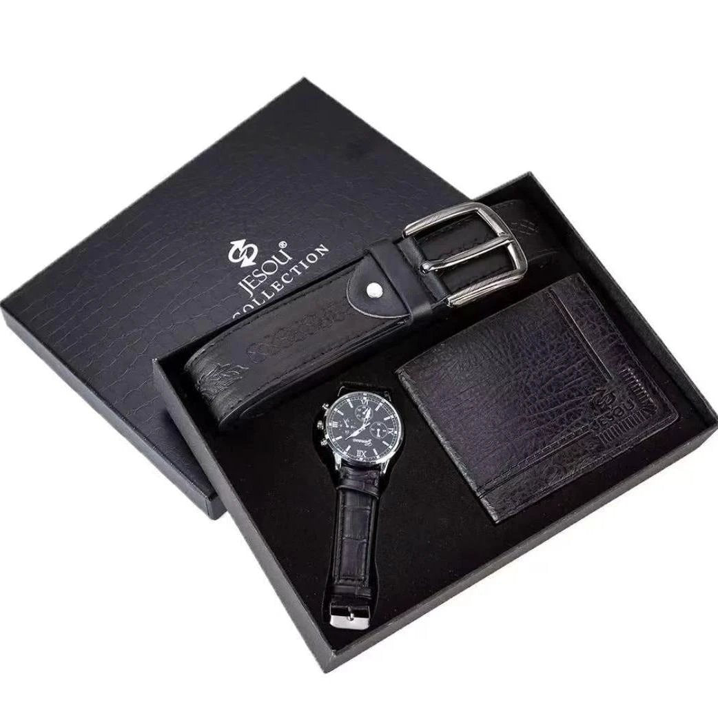 Executive Jesou Gentlemen’s Gift Set – Wallet, Belt, and Watch Outfit Sets