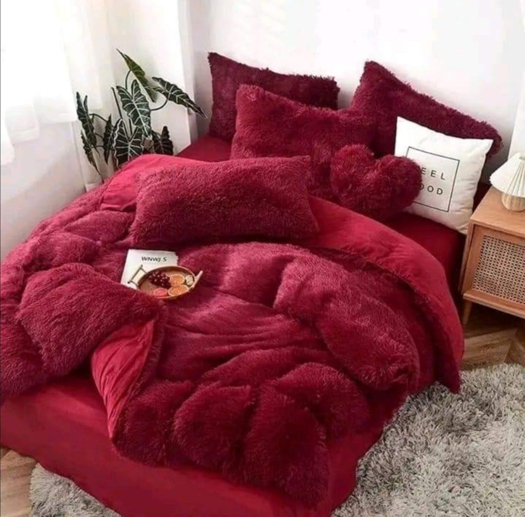 6pcs Luxury Velvet Plush Fluffy Duvet Set 6x6 with Fleece Bedsheet and Pillowcases