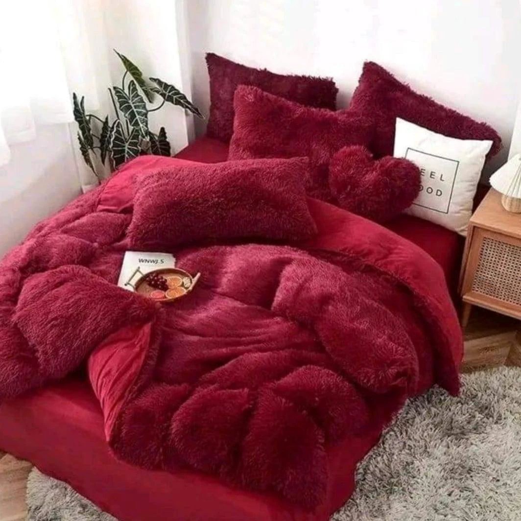 6pcs Luxury Velvet Plush Fluffy Duvet Set 6x6 with Fleece Bedsheet and Pillowcases Bedding