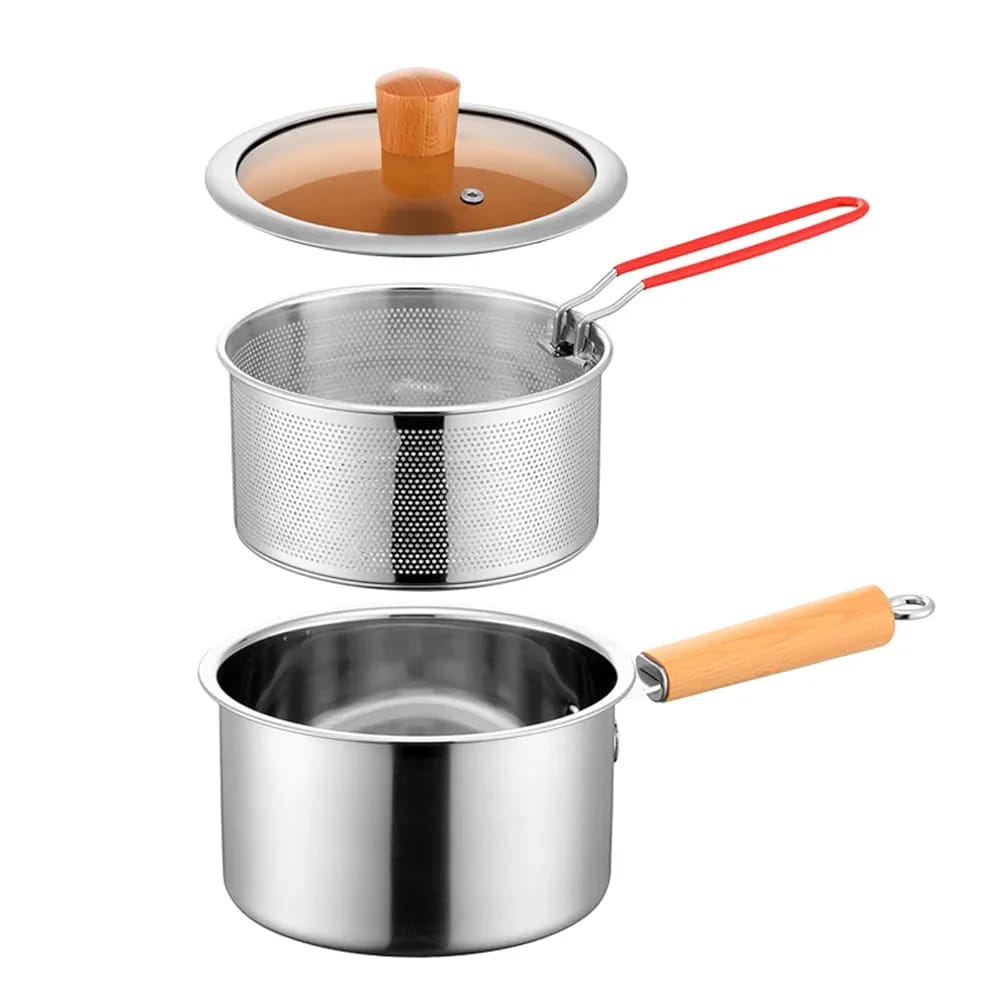 2-in-1 Stainless Steel Milk and Frying Pot – 2500ml
