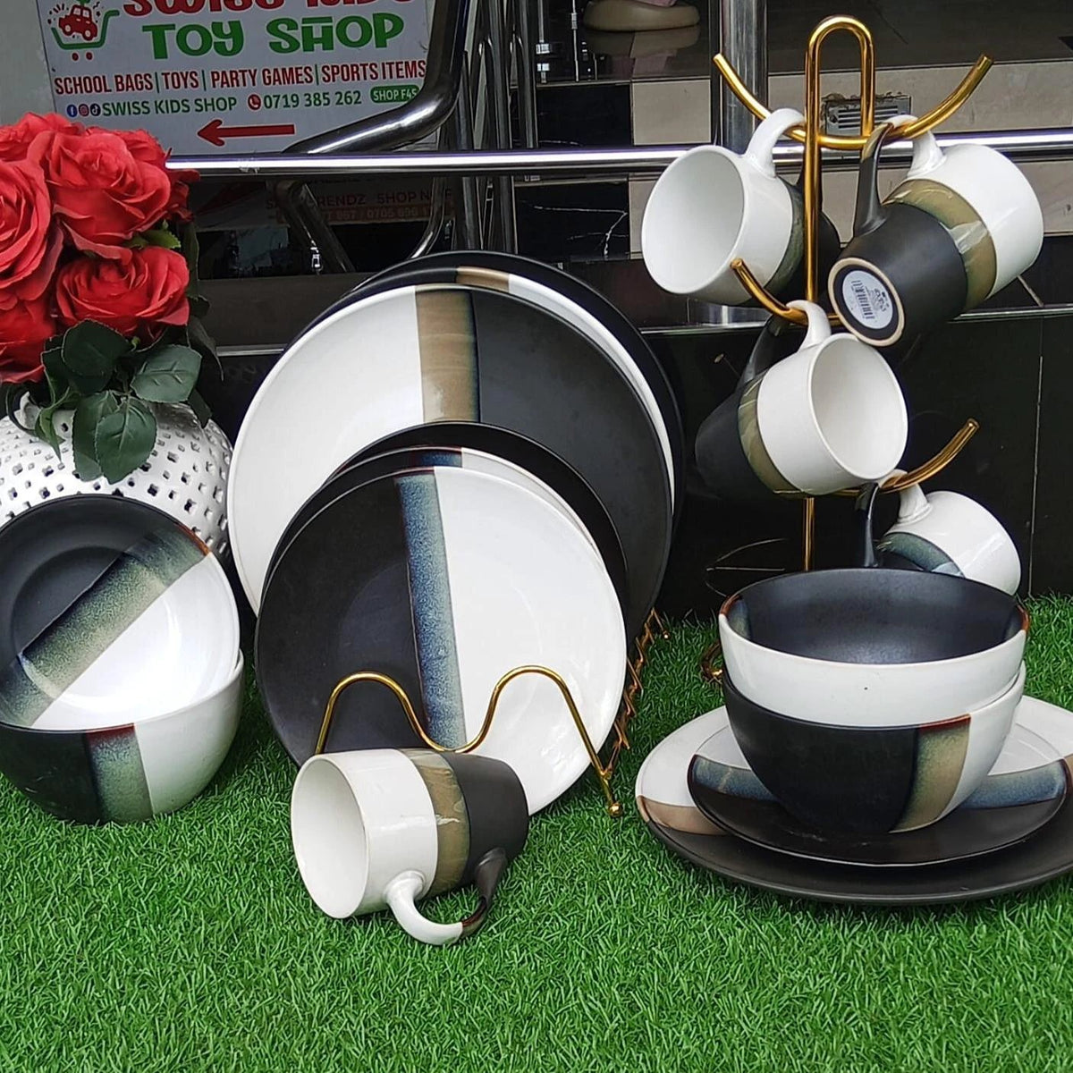 24pcs Complete Dinner Set with Plates, Bowls and Mugs Dinner set Dinnerware Sets