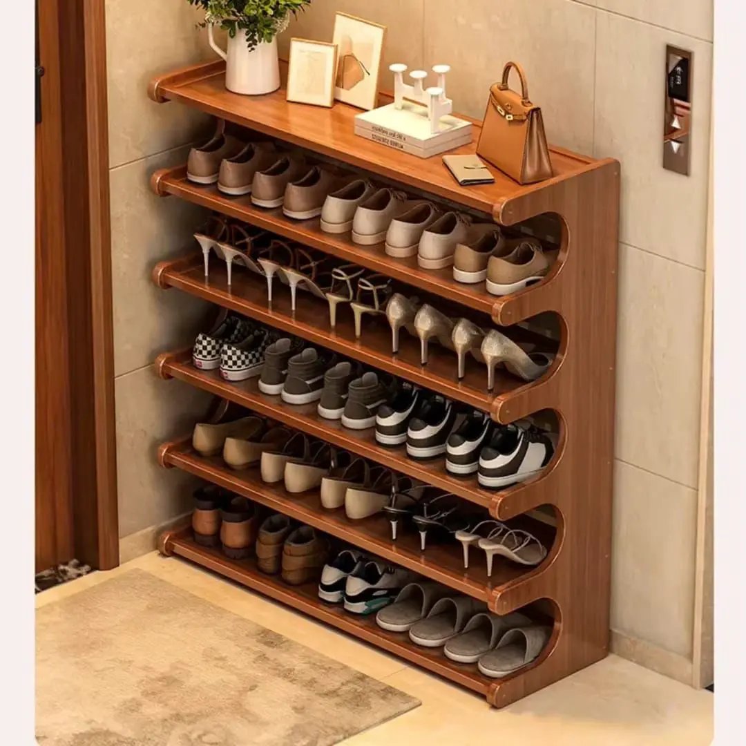 Bamboo Shoe Rack Six Tier Holds 30 To 36 Pairs For Home Home & Garden Shoe Racks