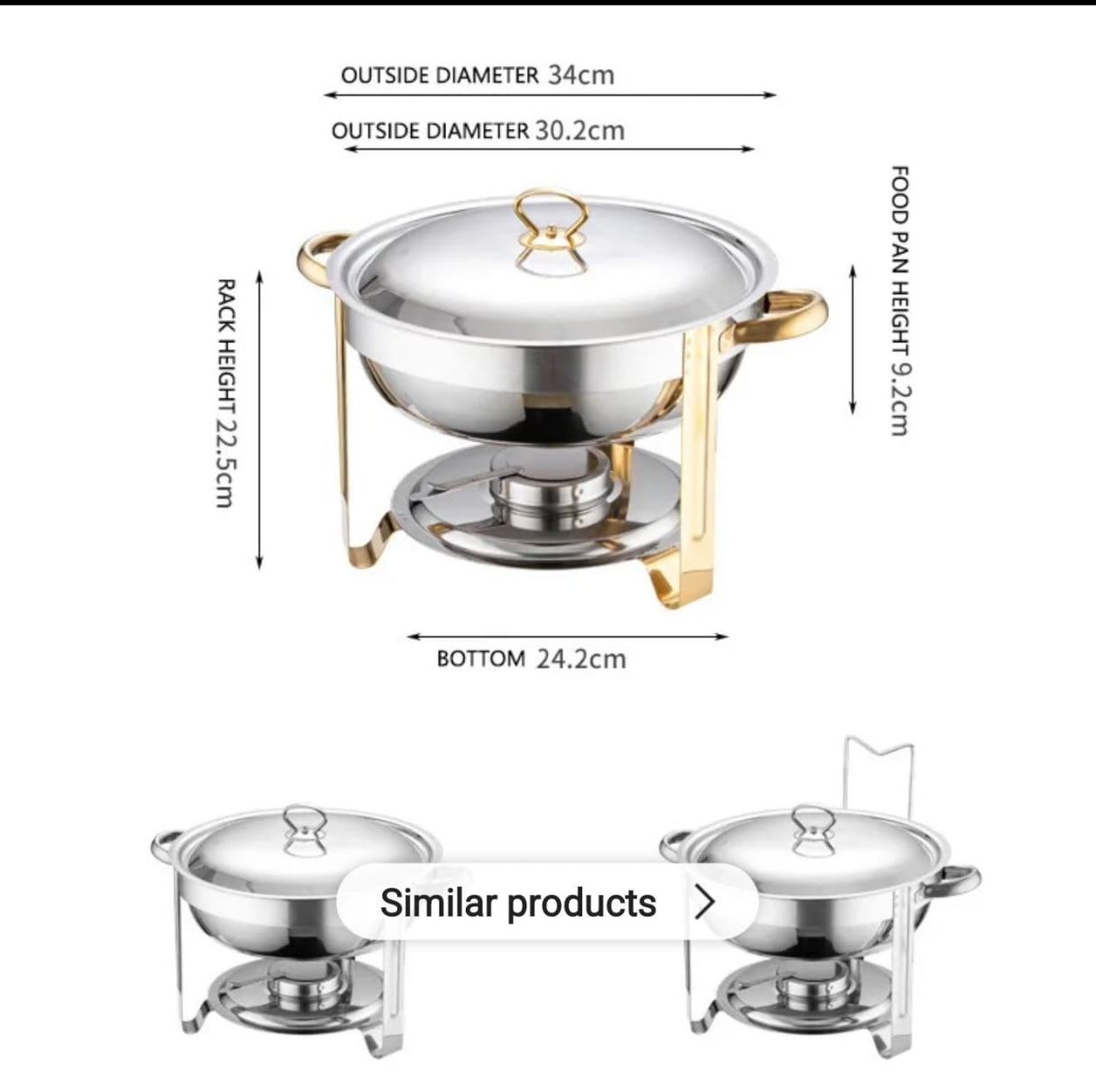 High Quality Stainless Steel Chafing Dish – 5L Buffet Server with Gold Stands and Lid Rest