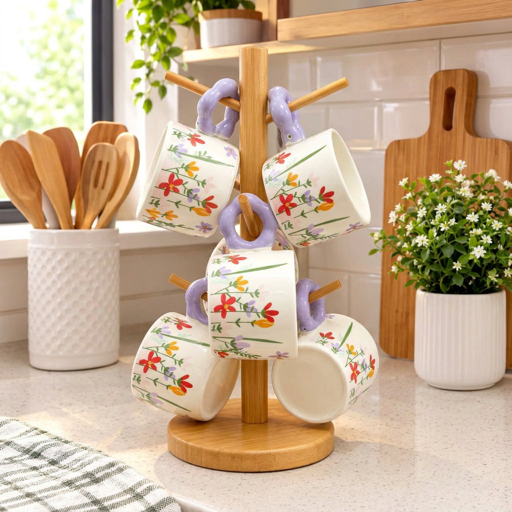 6pc Floral Coffee Mug Set Drinkware Mugs