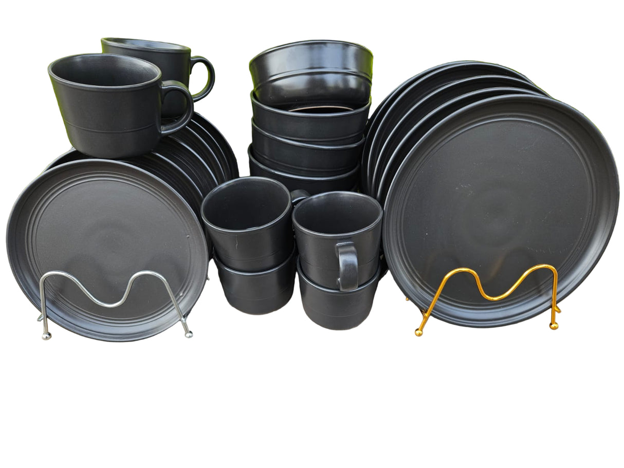 24pcs All Black Ceramic Dinner Set for Modern Dining