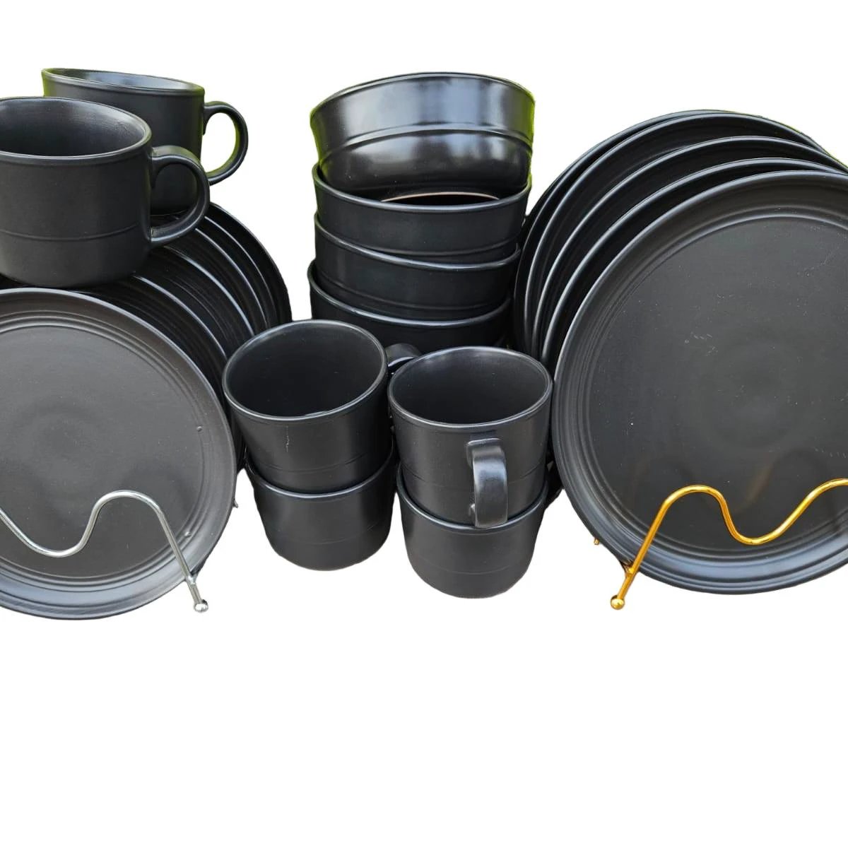 24pcs All Black Ceramic Dinner Set for Modern Dining Kitchen & Dining Dinnerware Sets