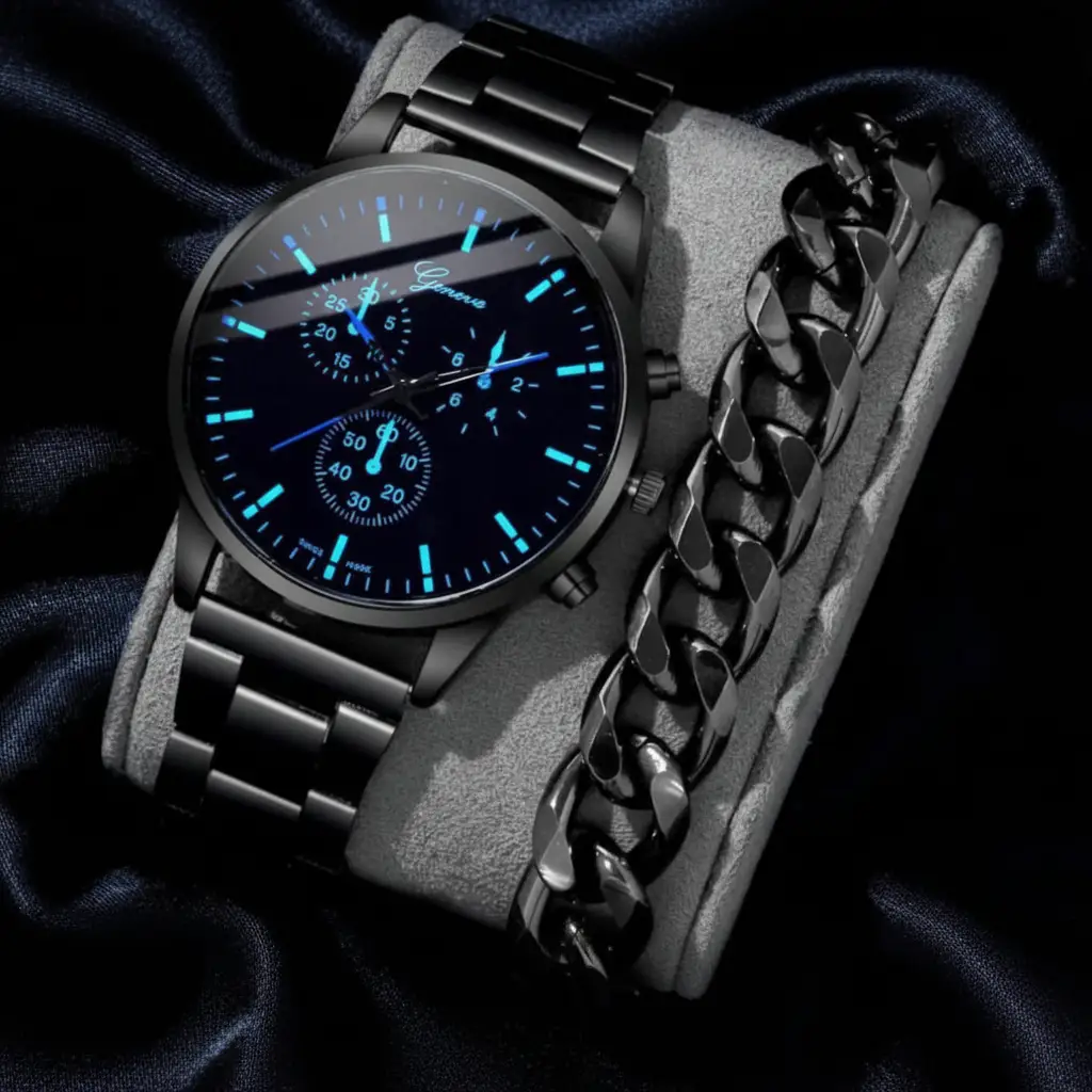 Men's 2 in 1 Geneva Watch & Bracelet Gift Set Jewelry Sets