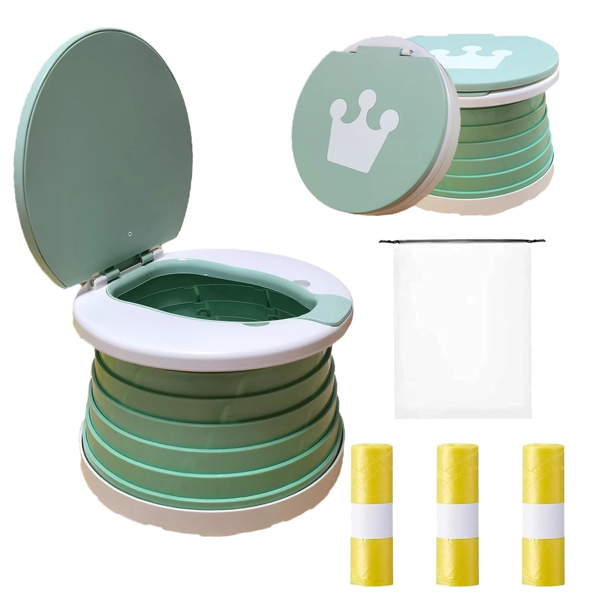 2-in-1 Children’s Folding Portable Toilet and Potty Training Seat with Disposable Bags Potties