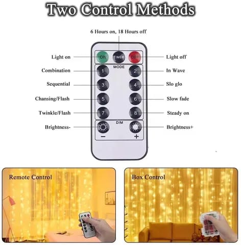 3M × 3M Curtain Lights with Remote
Beautiful fairy string lights for festive décor
