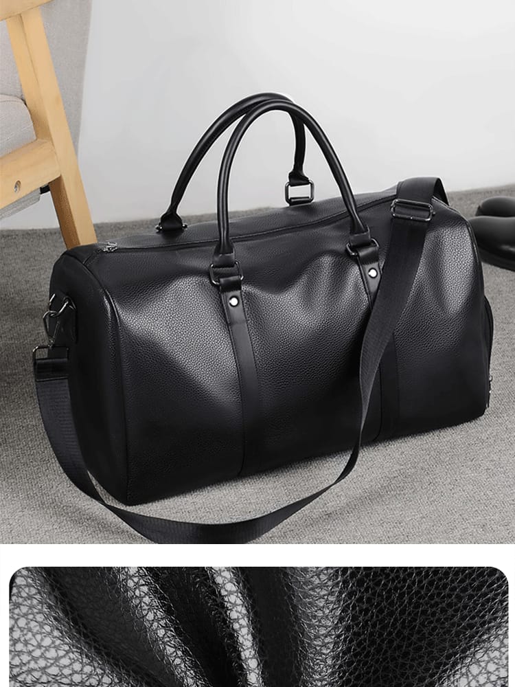 Retro PU Leather Short Trip Travel Bag – Large Capacity Waterproof Bag with Shoe Compartment