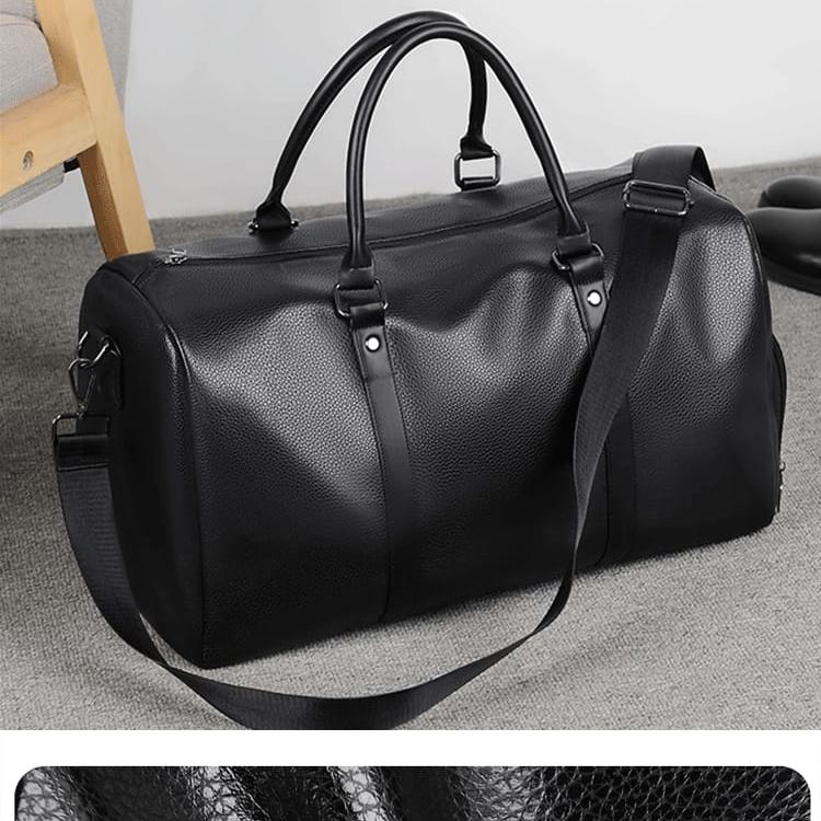 Retro PU Leather Short Trip Travel Bag – Large Capacity Waterproof Bag with Shoe Compartment
