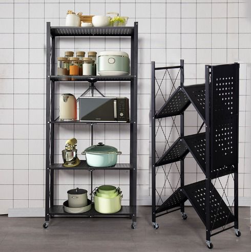 Foldable Black Carbon Steel Kitchen Rack