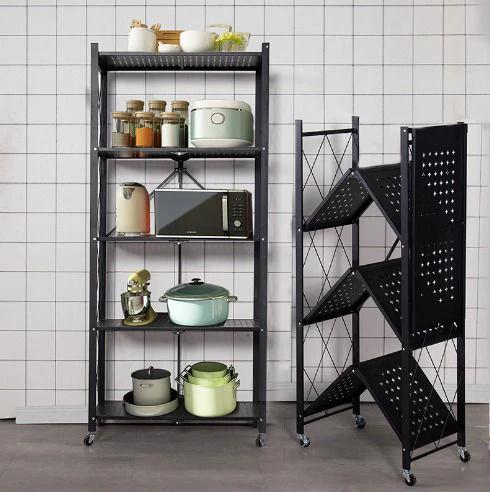 Foldable Black Carbon Steel Kitchen Rack Kitchen Rack Kitchen Utensil Racks