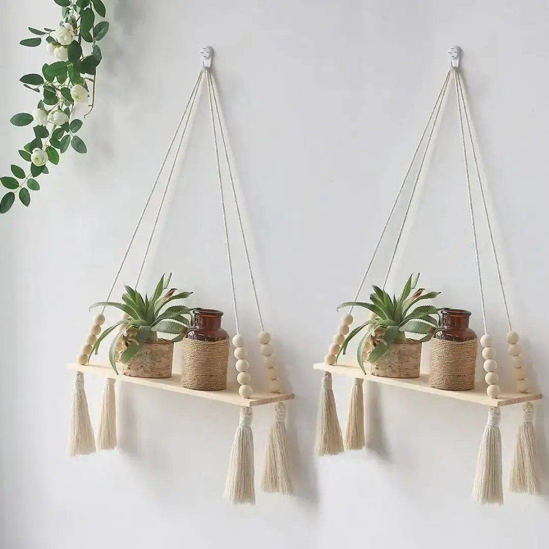 Macrame Hanging Wall Shelf Floating shelf Shelving