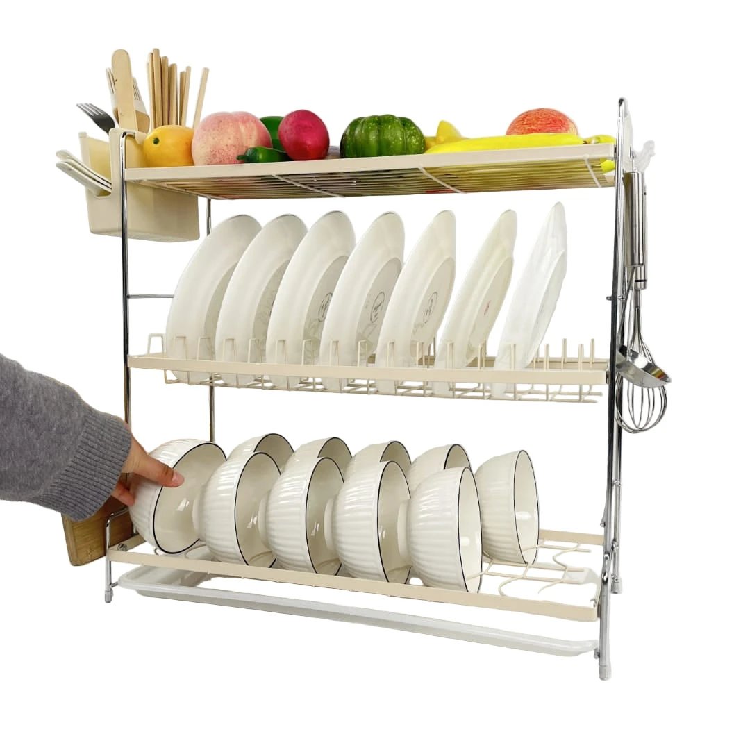 3-Tier Dish Rack with Cutlery Holder and Drip Tray Kitchen & Dining
