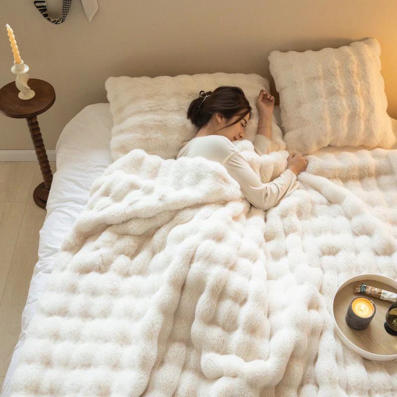 Luxurious Double Layer Faux Furry Bubble Blanket 180×200cm beddings Blankets