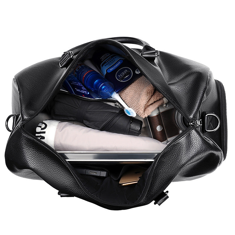 Retro PU Leather Short Trip Travel Bag – Large Capacity Waterproof Bag with Shoe Compartment