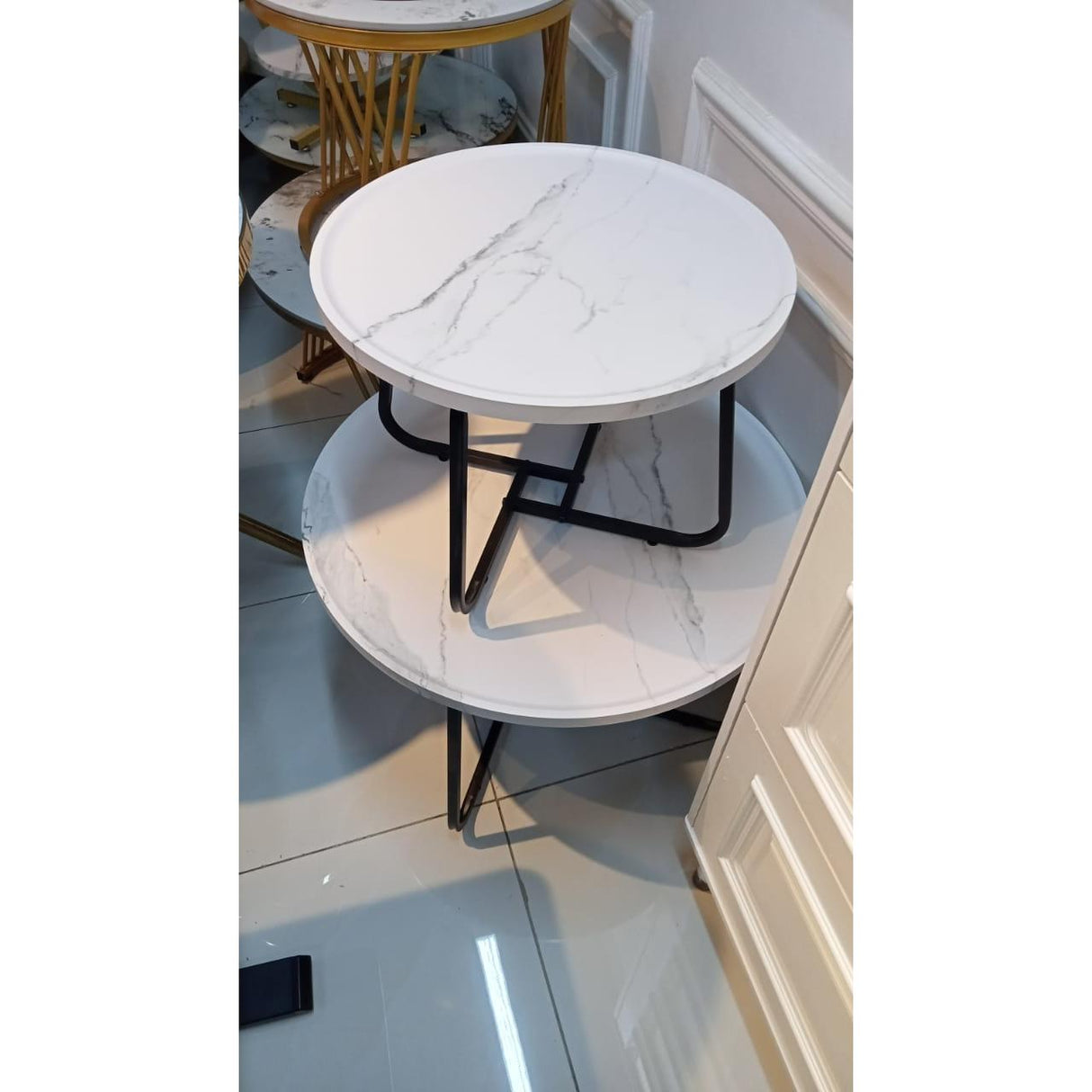 PALERMO Living Room Modern Nesting Tables with Marble Effect Top