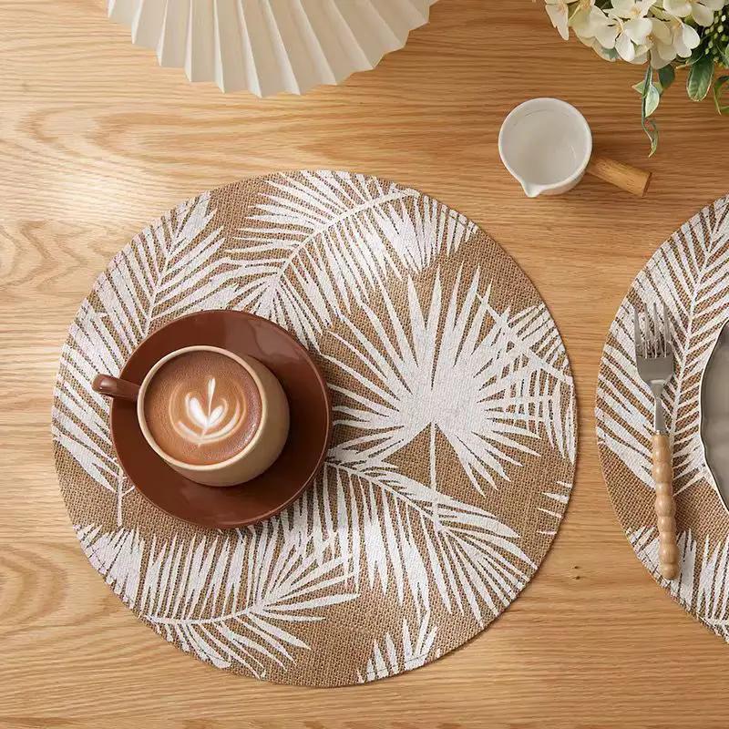 6pcs Round Table Placemats With Elegant Leaf Pattern Placemats