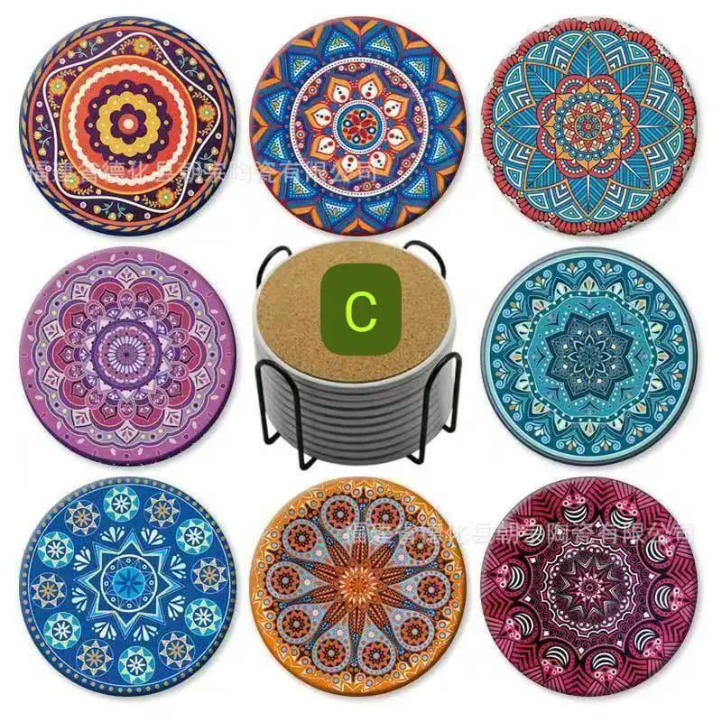 8Pcs Ethnic Style Ceramic Coasters Ceramic coaster Coasters